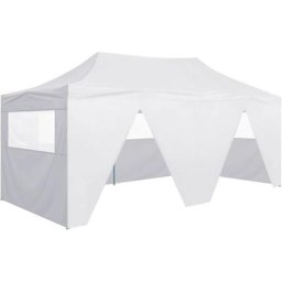 Tente de réception pliable Tonnelle de Jardin - Rapide à Installer avec 4 parois 3x6 m Acier Blanc
