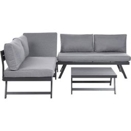 Salon de Jardin Modulable 5 Places en Aluminium Gris avec Coussins Taupe Coccorino - Gris