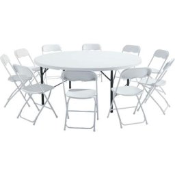 Ensemble table ronde et chaises pliantes 8 personnes Rekkem Blanc