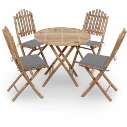 Mobilier à dîner d'extérieur pliable 5 pcs avec coussins Bambou vidaXL - Gris