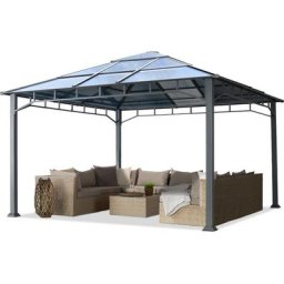 Tonnelle de Jardin 4x4 m Structure en Aluminium Toit Polycarbonate épaisseur env. 8 mm pavillon de