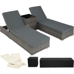 Bain de soleil duo 5 positions avec 2 sets de housses + housse de protection gris - Gris