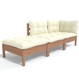 Salon de jardin 3 pcs avec coussins Bois de pin massif Vidaxl marron miel