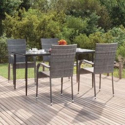 Ensemble Table et Chaises de Jardin 5 pcs - Ensemble Table à manger + 4 chaises Gris Résine tressée