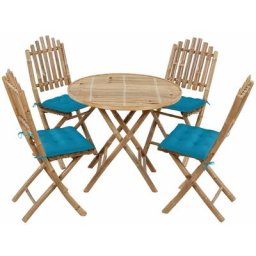 Mobilier à dîner d'extérieur pliable 5 pcs avec coussins Bambou Vidaxl Bleu clair
