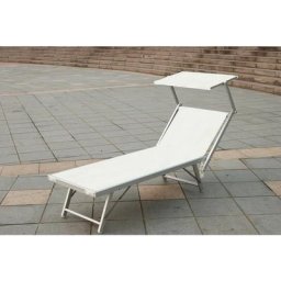 Bain de soleil aluminium textiline blanc 180x60x38 jardin piscine plage - Fraschetti
