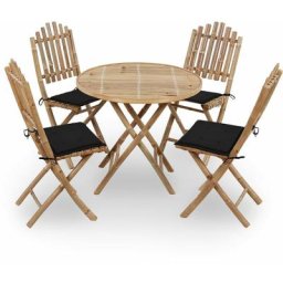 Mobilier à dîner d'extérieur pliable 5 pcs avec coussins Bambou Vidaxl Noir
