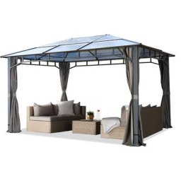 Pavillon de jardin 3x4 m imperméable toit en polycarbonate alu deluxe tonnelle 8mm pavillon 4 côtés