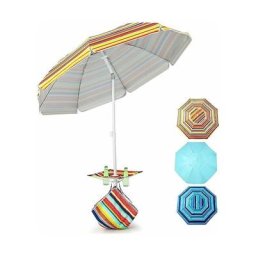 RELAX4LIFE Parasol de Plage Hawaï Tropicale avec Table Pliante&Sac de Sable, Parasol Portable