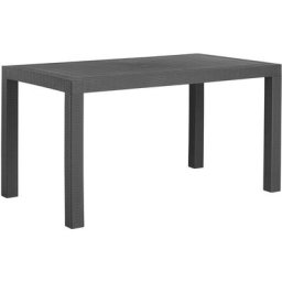Table d'Extérieur 140 x 80 cm Noire Effet Rotin Tressé Matières Ultra Résistantes et Aspect Élégant