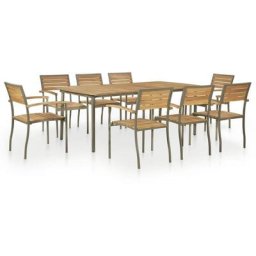 Mobilier à dîner d'extérieur 9pcs Bois d'acacia solide et acier Vidaxl Brun