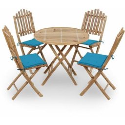 Mobilier à dîner d'extérieur pliable 5 pcs avec coussins Bambou Vidaxl Bleu