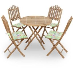 Mobilier à dîner d'extérieur pliable 5 pcs avec coussins Bambou vidaXL - Motif de feuille