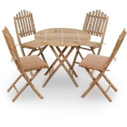 Mobilier à dîner d'extérieur pliable 5 pcs avec coussins Bambou vidaXL - Beige
