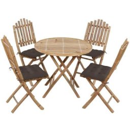 Mobilier à dîner d'extérieur pliable 5 pcs avec coussins Bambou Vidaxl Taupe