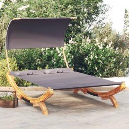 Lit repos et auvent - Chaise longue Bain de soleil 165x203x126cm Bois courbé massif Anthracite