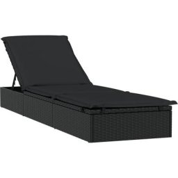 Bain de soleil avec table - Chaise de jardin Transat de jardin - noir résine tressée BV427488