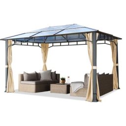 Tonnelle de jardin 3x4 m structure Aluminium toit polycarbonate épaisseur env. 8 mm pavillon de