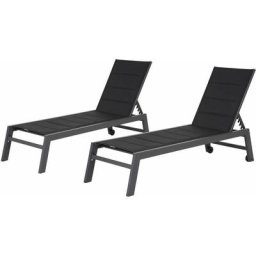 Lot de 2 bains de soleil barbados en textilène noir - aluminium gris anthracite - black