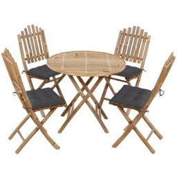 Mobilier à dîner d'extérieur pliable 5 pcs avec coussins Bambou Vidaxl Anthracite