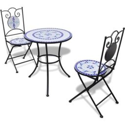 Ensemble Table + 2 chaises de bistro - Table à manger avec Chaises Carreaux céramiques Bleu et