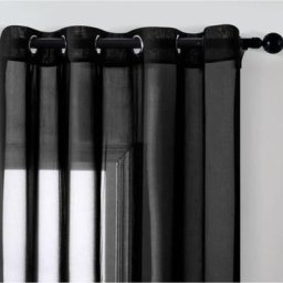 Promo Linge - Lot de 2 Voilages à Oeillets - Rideaux Transparents en Polyester (140x240cm) - noir.
