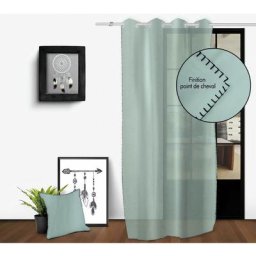 Soleil D'ocre - Voile oeillets en coton lavé 135x250 cm spirit vert eau, par Vert
