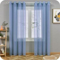 2 Pièces Rideau Bleu ciel 140137cm à Oeillets en Imitation Rideaux Voilage Fenêtre Transparent pour
