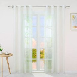 Wyt Rideaux courts voilage fenêtre à oeillets transparent crème LxH 140x225cm Installation Facile