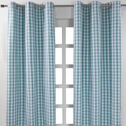 Homescapes - Rideaux œillets à grands carreaux vichy bleu, Lot de 2, 137 x 228 cm - Bleu