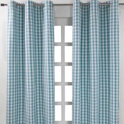 Homescapes - Rideaux œillets à grands carreaux vichy bleu, Lot de 2, 117 x 137 cm - Bleu
