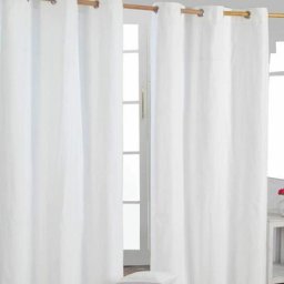 Homescapes Paire de rideaux à œillets Uni Blanc Cassé 100% coton 117 x 137 cm - Blanc