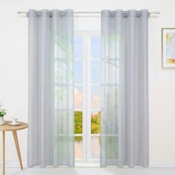 Wyt Rideaux courts voilage fenêtre à oeillets transparent argent LxH 140x225cm Installation Facile