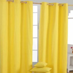 Homescapes - Paire de rideaux à œillets Uni Jaune 100% coton 117 x 137 cm - Jaune