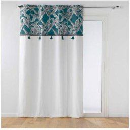 Douceur D'intérieur - Rideau à œillets 140x240 uni top pompon Isibelle bleu coton - Bleu