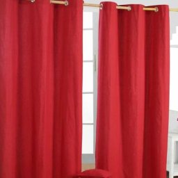 Homescapes - Paire de rideaux à œillets Uni Rouge 100% coton 137 x 182 cm - Rouge