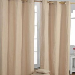 Homescapes - Paire de rideaux à œillets Uni Beige 100% coton 117 x 137 cm - Beige