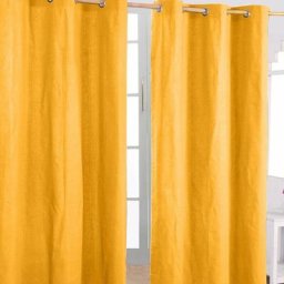 Homescapes - Paire de rideaux à œillets Uni Jaune Moutarde 100% coton Prêt à poser 137 x 228 cm