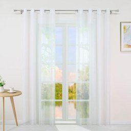 Wyt Rideaux courts voilage fenêtre à oeillets transparent blanc LxH 140x270cm Installation Facile
