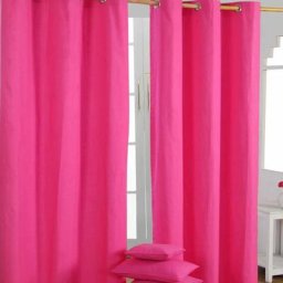 Homescapes - Paire de rideaux à œillets Uni Fushia 100% coton 137 x 182 cm - Rose soutenu