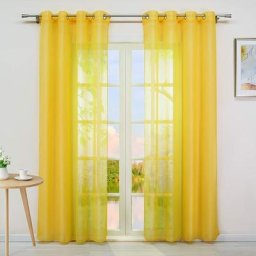 WYT Rideaux courts voilage fenêtre à oeillets transparent jaune soleil LxH 140x145cm Installation