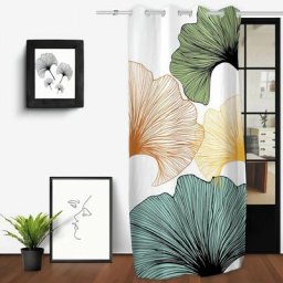 Rideau 8 oeillets motifs feuilles de ginkgo xl - Multicolore - l 135 cm x l 250 cm - Polyester