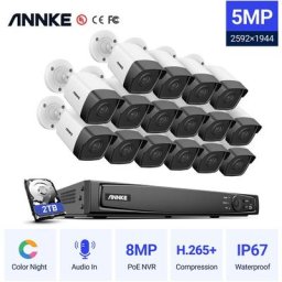 Annke - 16CH Système de sécurité vidéo réseau Super hd PoE 5MP 16 caméras style a – 2TB