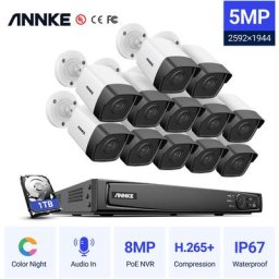 Annke - 16CH Système de sécurité vidéo réseau Super hd PoE 5MP 12 caméras style a – 1TB