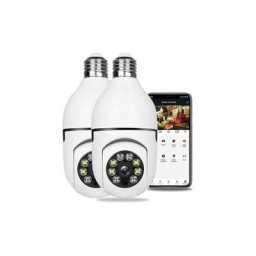 Lot de 2 caméras à ampoule, caméra d'extérieur WiFi à 360 degrés avec vision nocturne, caméra de