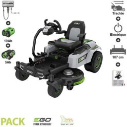 Tondeuse à gazon Zero Turn (avec volant) batterie 15Ah chargeur mural inclus Ego coupe 107 cm