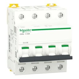 Interrupteur magnétothermique Schneider 4P 20A 4.5 KA C 4 modules A9F64420