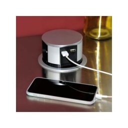 Prise plan de travail ruby - Bloc 3 prises + 2 usb rétractables inox - inox