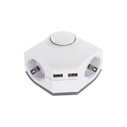 Prise de courant d'angle, double, avec 2 prises usb, interrupteur, protection thermique et de