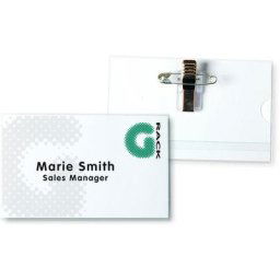 Lot de 50 badges avec clip + épingle à nourrice 75x40mm avec cartes Tarifold